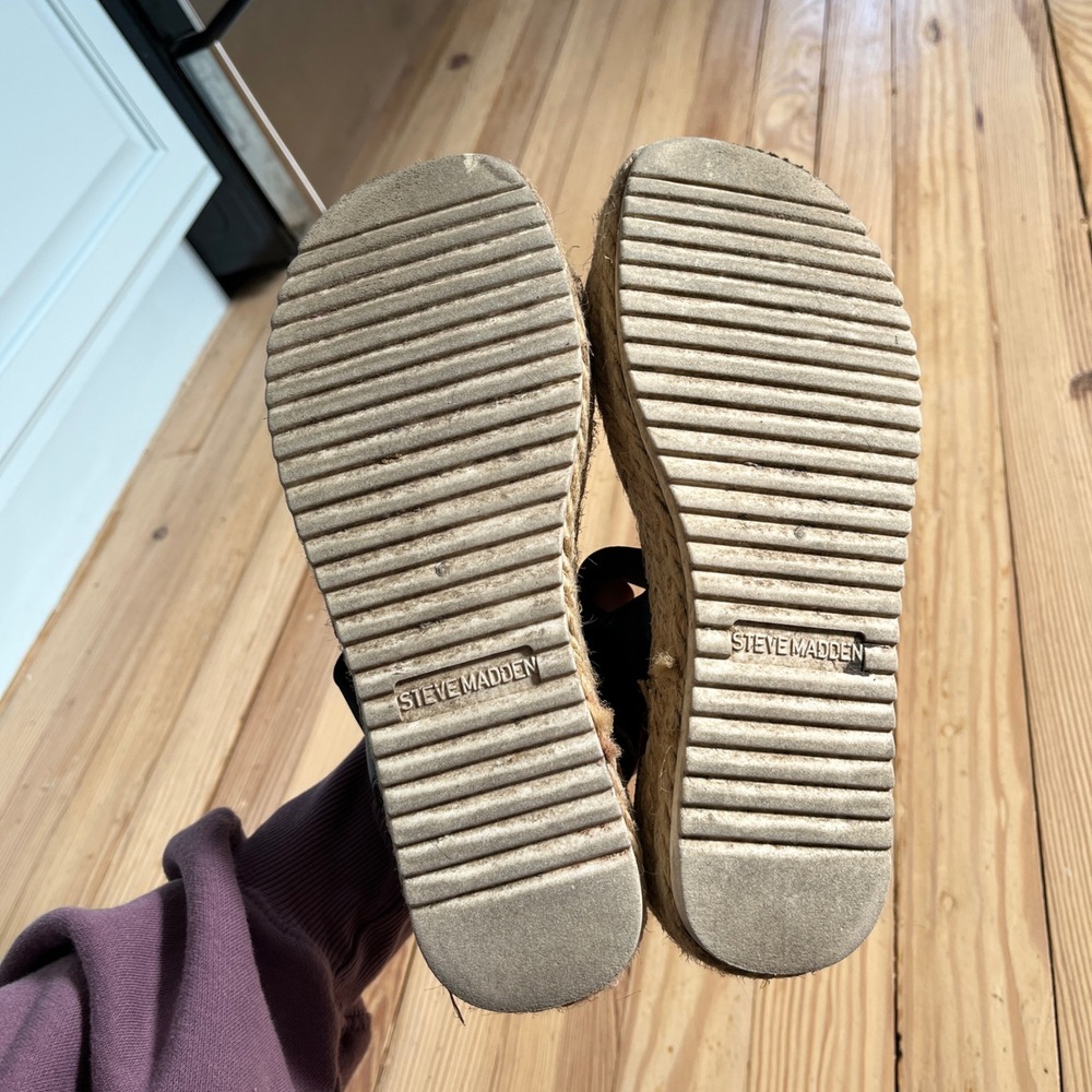 Steve‎ Madden Jaklin Black Elastic Espadrille Platform Wedge Sandals Womens 8 - Picture 9 of 9